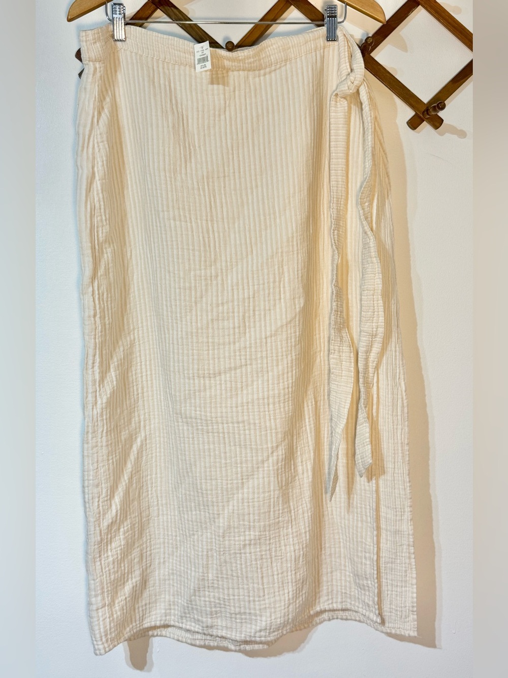 aerie Cream Textured Swim Coverup Wrap Skirt tie maxi skirt 100% cotton NWT